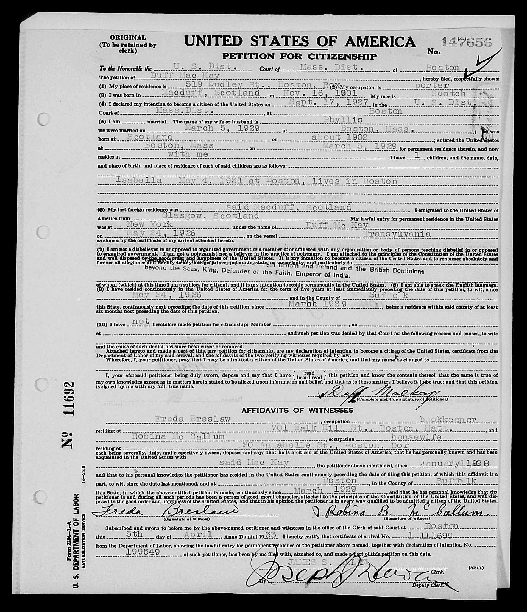Massachusetts, State and Federal Naturalization Records, 1798-1950
